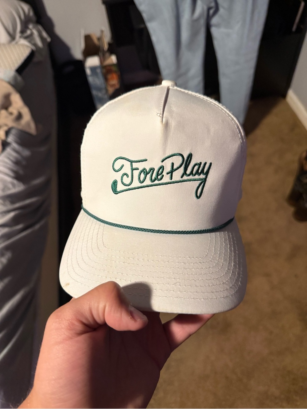 Barstool Forplay White Baseball Cap with Green Embroidered Logo